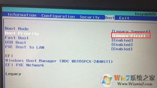 把Boot Priority設(shè)置成Legacy First 把Boot Priority設(shè)置成Legacy First