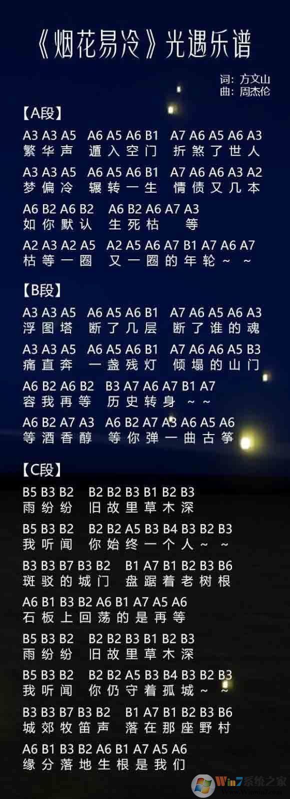 光遇簡譜《煙花易冷》怎么彈？光遇簡譜大全