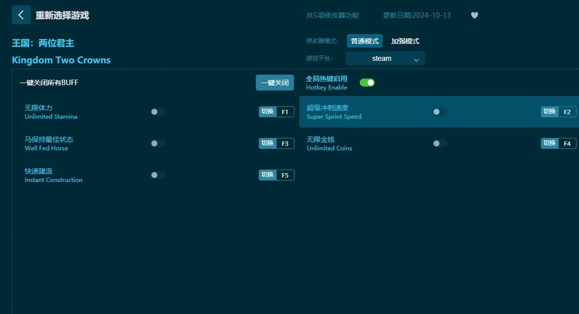 王國:兩位君主五項修改器